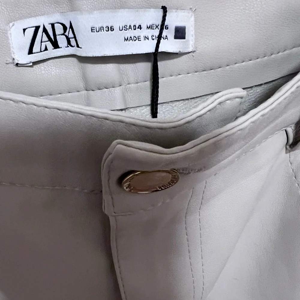 NWOT - Zara Cream Faux Leather Pants